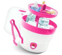 Babyruf BS 29b Steriliser for Baby Bottles, Steam Steriliser & Vaporiser, Up to 6 Bottles, Easy to Use, Baby First Equipment Newborn, Bottle Cleaner, Baby Accessories, White/Pink