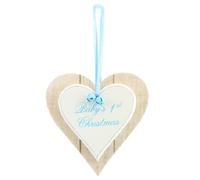 Baby's 1st Christmas Heart Plaque - Baby Boy Blue - Shabby Chic Gift