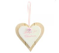 Baby's 1st Christmas Heart Plaque - Baby Girl Pink - Shabby Chic Gift