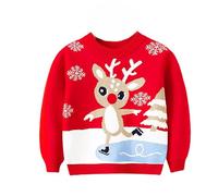 Baby's 1st Christmas Kids Santa Costume My First New Years Eve Claus Girls Winter Knit Pullover Festive Snowflake Design Cozy Sweater for Children Soft Yarn Holiday Top