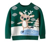 Baby's 1st Christmas Kids Santa Costume My First New Years Eve Claus Girls Winter Knit Pullover Festive Snowflake Design Cozy Sweater for Children Soft Yarn Holiday Top Green