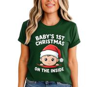 Babys 1st Christmas On The Inside Womens Graphic T-Shirt Pregnancy Christmas Tee