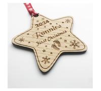 Baby's 1st Christmas - Tree Bauble Decoration Personalised Wooden Star