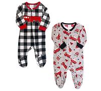 Babys and Toddlers Cozy Fleece Non-Slip Footed, Zip-Front, Blanket Sleepers for Sleep and Play - Pack of 2, Black/Red, 24 Months