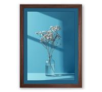 Baby's Breath in Blue Minimalist Framed Wall Art Print A1 (84.1×59.4cm) Walnut, Wall Decor for Living Room, Bedroom, Office & Home, Ready to Hang, Art Gift