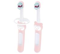 MAM Baby Brush – 2 Pack Toothbrush with Safety Shield, Extra Soft Bristles, 6+ Months – Pink