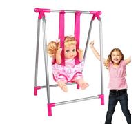 Babys Doll Stroller Set, BabyDoll Pushchair, Foldable and Lightweight Pink Dolls Stroller with Basket, Simulation Babys Dining Chair Rocking Chair Swing Bed Toy, for Kids 3+ Years Old