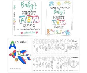 Baby's First ABC Book Baby Shower Activity, Guest Book Alternative with Vehicle Alphabet Coloring Pages, Educational Keepsake & Activities for Guests - Baby Shower Games Craft Kit