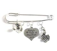 Baby's First Christmas 2019 Nappy Pin Keepsake Charms with Baby Pram and Dummy Charm Comes with 3 Different Gift Options and Gift Card (Organza Gift Bag)
