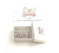 Baby's First Christmas 2022 Nappy Safety Pin Keepsake Charms with Gift Box and Gift Card - Baby Letter Blocks Charm and Teddy Bear
