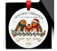 Babys First Christmas Bauble 2026, Ceramic Robin Family Bauble With Box | Ceramic 7.6cm tree hanging: my first christmas bauble, first christmas baby charm & babys 1st christma gifts