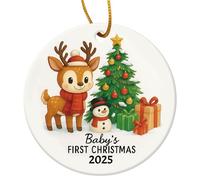 Baby's First Christmas Bauble Ornament 2025, Ceramic Double-Sided Printing Personalized Baby's First Christmas Hanging Ornaments Decorations with Gift Box and Rope for Girl Boy