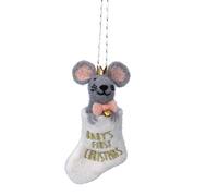 Baby's First Christmas Gisela Graham Festive Mouse in Stocking Wool Decoration 12 Centimeter (Pink)