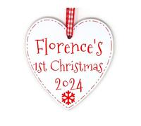 Baby's First Christmas Heart Decoration Personalised With Any Name And Year - Baby 1st Xmas Tree Decoration Bauble Handmade in the UK