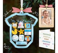 Baby's First Christmas Ornament 2025 Boy, DIY Wooden Onesie Shaker with Pen, Picture Frame Car Visor Clip, Baby Shower Card, Newborn Gift for New Parents, Baby Boy Keepsake, 1st Xmas Decoration HH805