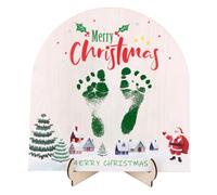 Baby's First Christmas Sign, Wooden First Christmas Ornament Kit Include Footprints Sign Display Holder Ink Pad and Card for Nursery Decor New Baby Best Shower Present Gifts Newborn Photoshoot Prop