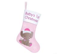 Baby's First Christmas Stocking Pink Elephant Soft Cloth 14x8.5 Inches | Gentle material safe for babies convenient hanging loop for ample space for gifts and festive decor