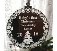 Babys First Christmas Tree Decoration DISC Personalised with Babys Name and Year