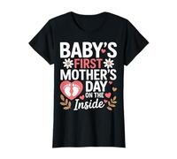 Baby's First Mother's Day On The Inside Pregnant Mom Floral T-Shirt