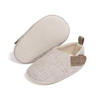 Baby's First Shoes - Soft Beige Infant Shoes with Non-Slip Rubber Sole, Breathable Cotton Insole & Brown adjustable Strap (UK Footwear Size System, Infant, Age Range, Medium, 6 Months, 12 Months)