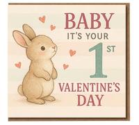 Baby's First Valentine's Day Card - Cute Bunny with Hearts - New Baby Boy or Girl - Sweet Keepsake for 1st Valentine's