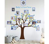 Baby's First Year Photo Tree Wall Decal Nursery Decoration for Girl or Boy (Blue)