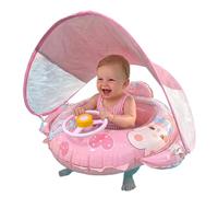 babys Swim Float With Detachable Sun Canopy, Upgraded Inflatable babys Swim Ring, With Steering Wheel Safety Handle, Safety Bottom Support - For 3-48 Months Kids, Pool Beach Water