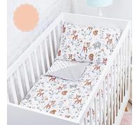BABYSAFE Duvet Cover Cot Newborn 120 x 90 cm Duvet Cover Cot 100% Organic Cotton Oeko-Tex Certified Sheets Single Bed Baby Bedding Set Forest