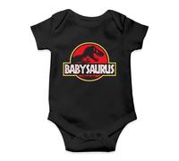 Babysaurus Babygrow - Black Baby Suit Vest Grow Bodysuit Jurassic Film Movie Cinema Classic Retro Dinosaur T-Rex Cute Newborn Matching Gift Present (6-12 Months, Black Prime)