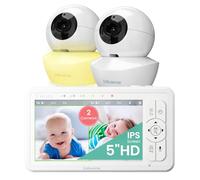 Babysense 5" HD Non-WiFi Split-Screen Baby Monitor, Video Baby Monitor with Camera and Audio, Two HD Cameras 720p, Night Vision, 300m Range, Two-Way Audio, 4x Zoom, Night Light, 4000mAh Battery