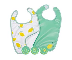 BabyToLove Set of 2 Bibs | Soft & Waterproof with a Hook & Loop Closure | Infant & Toddler Mealtimes | Happy Lemon
