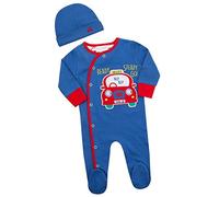 BabyTown Baby Town Baby Boys Car Design Sleepsuit & Hat Set Blue & Red 0-1 Month