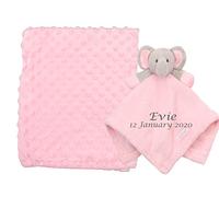 BabyTown Personalised Baby Comforter and Blanket Set Beautiful Keepsake Gift for Baby (Personalised Pink Elephant With Pink Blanket)