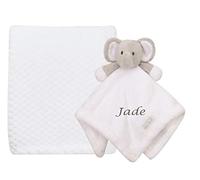 BabyTown Personalised Baby Comforter Toy and Matching Wrap Set Gorgeous (White Elephant White Blanket)