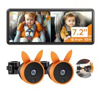 Babyvue Baby Car Camera for 2 Kids - Large 7.25 Inch Dual Channel HD Screen for Baby, 1080P Infrared Night Vision, Easy to Install and Secure Rear View