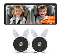 Babyvue BV3MAX Dual Baby Car Camera for 2 Kids, 7.25 Inch 1080P Split Screen Monitor with Screen Recording, Crystal Clear Infrared Night Vision, Safe Driving