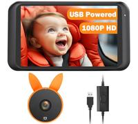 Babyvue USB Baby Car Camera Plug Play 4.5 Inch 1080P Easy Setup Rear Seat Camera with Flexible 360 Rotation, Clear Image Rear-Facing Car Seat Baby Monitor