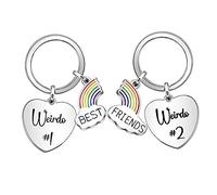Bacaemo Weirdo 1 Weirdo 2 Keyring Keychains Set Gift for Best Friends Friendship Gifts for Weirdo Women Girl Rainbow Best Friends Gift for Graduation Christmas