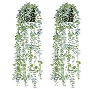 BACAMA Fake Hanging Plants Eucalyptus Potted Artificial Plant Small Faux Ivy Vines Decor for Floating Shelf Kitchen Bathroom Cabinets Indoor Outdoor Pack of 2 23.6 Inches Long