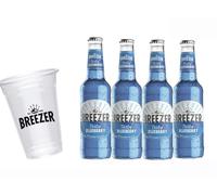 Bacardi Breezer Blueberry | 4 Pack | Includes 4 Branded 10oz Branded Cups & Dome Lids