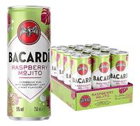 BACARDI Raspberry Mojito RTD Canned Cocktail, Carta Blanca, 5% ABV, 12x25cl | Ready-to-Drink, Premixed Cocktail Cans, BACARDI Carta Blanca Rum, Lime, Mint & Raspberry, Perfect for Parties, 12x250ml