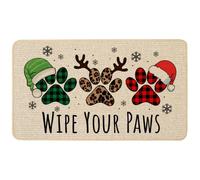 Baccessor Christmas Doormat 17x29 Inch Buffalo Plaid Dog Paws Farmhouse | Washable Door Mat Non-Slip Rubber Red Green Leopard Dog Paw Santa Hat Front Indoor Entance Entryway Porch Patio Holiday Decor