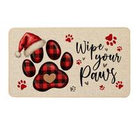 Baccessor Christmas Doormat 17x29 Inch Santa Hat Wipe Your Paws Farmhouse | Washable Door Mat Non-Slip Rubber Red Black Buffalo Plaid Dog Paw Front Indoor Entance Entryway Porch Patio Holiday Decor