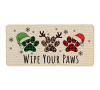 Baccessor Christmas Long Doormat 17x36 Inch Red Plaid Dog Paws Farmhouse | Washable Door Mat Non-Slip Rubber Green Leopard Dog Paw Santa Hat Front Indoor Entance Entryway Porch Patio Holiday Decor