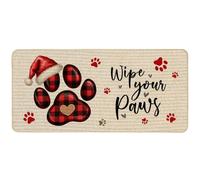 Baccessor Christmas Long Doormat 17x36 Inch Santa Wipe Your Paws Farmhouse | Washable Door Mat Non-Slip Rubber Red Black Buffalo Plaid Dog Paw Hat Front Indoor Entance Entryway Porch Patio Holiday Decor