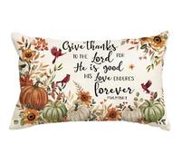 Baccessor Fall Pumpkin Lumbar Throw Pillow Cover 12x20 Inch Give Thanks to The Lord for He is Good Autumn Thanksgiving Seasonal Harvest Cushion Case Decoration for Sofa Couch 1 PC