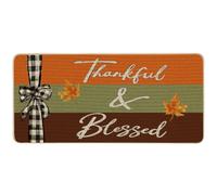 Baccessor Fall Thanksgiving Doormat Maple Leaves Bow Thankful Blessed Front Large Door Mat 17x36 Inch Autumn Indoor Outdoor Non-Slip Rubber Backing Seasonal Kitchen Entrance Floor Decoration