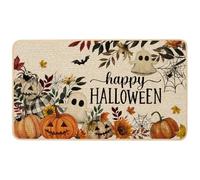 Baccessor Halloween Door Mat Pumpkin Ghost Spider Web Floral Leaves Front Doormat Welcome Decorative Indoor Outdoor Mats Non-Slip Rubber Backing Seasonal Kitchen Entrance Floor Decoration 17x29 inch