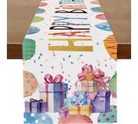 Baccessor Happy Birthday Table Runner Colorful Balloon Gifts Confetti Runners for Birth Day Party Seasonal Holiday Home Kitchen Dinning Table Decor 13x36 Inch