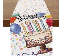 Baccessor Happy Birthday Table Runner Colorful Birthday Cake Balloon Confetti Runners for Birth Day Party Seasonal Holiday Home Kitchen Dinning Table Decor 13x36 Inch